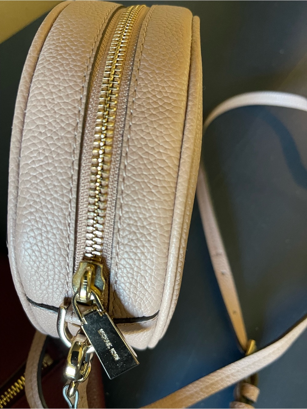 Michael Kors Round Pebbled Crossbody in Tan - Picture 4 of 8